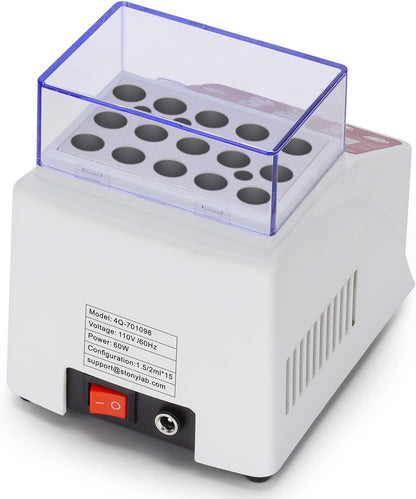 Mini Digitaal Droogbad – Blokverwarmer – Droogbad Incubator – Laboratoriumverwarmer – Laboratorium Incubator – Nauwkeurige Temperatuurinstelling 0,1 °C – Inclusief Deksel en 15 x 2 ml Buisblok