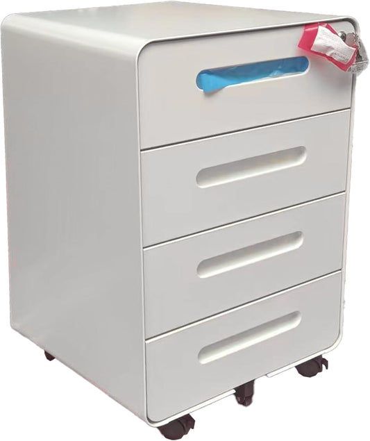 Rolcontainer met 4 laden, archiefkast, afgerond hoekdesign, afsluitbaar, 4 sleutels, ladekast voor kantoor en thuiskantoor, wit
