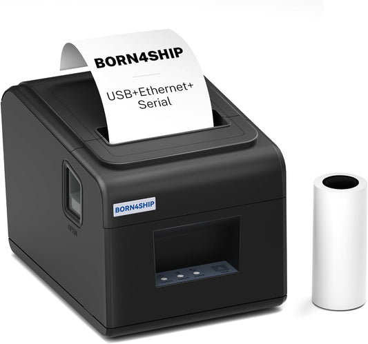 Thermoprinter, bondrukcer, 80 mm, thermische directe printer met USB-seriële LAN-poort, auto-cut lade, POS-printer, compatibel met ESC/POS Mac Windows Linux - V330M