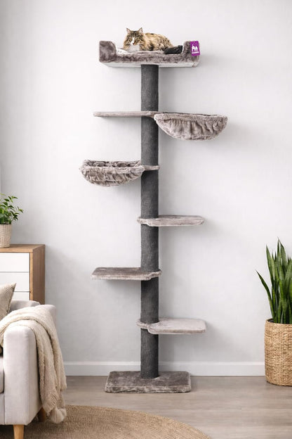 Krabpaal – Kattenboom – Klimpaal – Krabmeubel – Speeltoren – Hoogte 224 cm – Dikke 12 cm Sisalstammen – Kleur Cappuccino