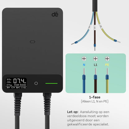 dé Wallbox 7,4kW [7,5m, 6-32A, 1-Fase] EV Oplader 7,4kW met APP en RFID, EV-laadstation met Aardlekschakelaar Type B en IP54 Bescherming, voor BEV/PHEV, Zwart