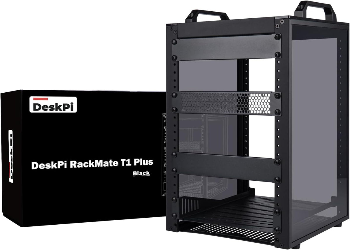 GeeekPi DeskPi RackMate T1 Plus, 10 Inch 8U Serverkast, 260 mm Diepte Mini Rack met Rack Plank & Blank Panel, voor 25,5 cm AV-, NAS- en serverapparatuur (zwart)