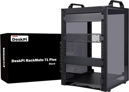 GeeekPi DeskPi RackMate T1 Plus, 10 Inch 8U Serverkast, 260 mm Diepte Mini Rack met Rack Plank & Blank Panel, voor 25,5 cm AV-, NAS- en serverapparatuur (zwart)