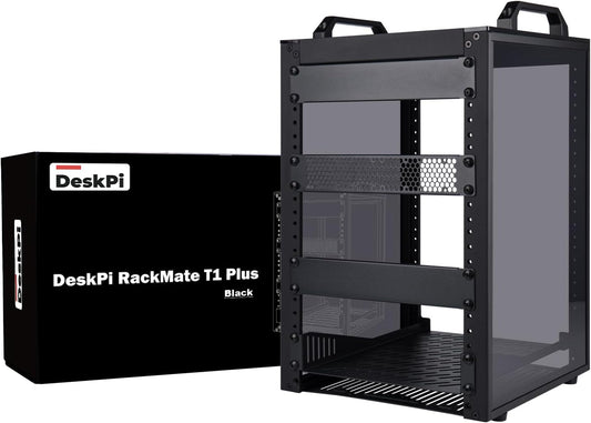 GeeekPi DeskPi RackMate T1 Plus, 10 Inch 8U Serverkast, 260 mm Diepte Mini Rack met Rack Plank & Blank Panel, voor 25,5 cm AV-, NAS- en serverapparatuur (zwart)