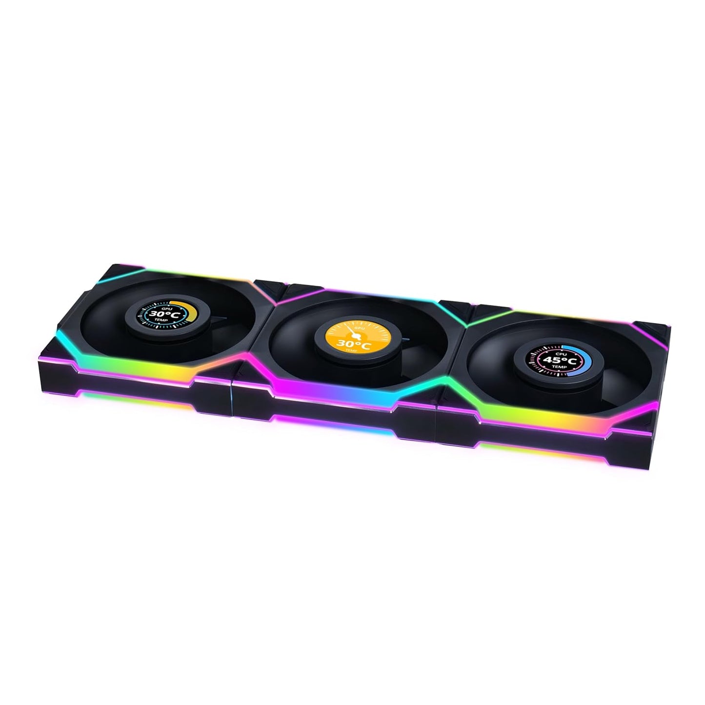 Lot +van+3+ventilatoren+behuizing+Lian+Li+Uni+Fan +SL+Wireless+LCD+RGB+-+12cm+%28Zwart%29