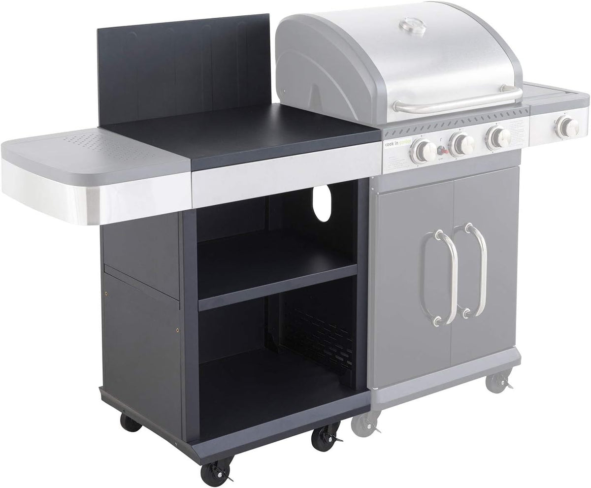 Cook'in garden - Fidgi trolley met werkblad compatibel met barbecue Fidgi 3 en 4 – meubels op wielen gemakkelijk te verplaatsen – opbergruimte, zwart/roestvrij staal