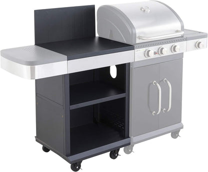Cook'in garden - Fidgi trolley met werkblad compatibel met barbecue Fidgi 3 en 4 – meubels op wielen gemakkelijk te verplaatsen – opbergruimte, zwart/roestvrij staal