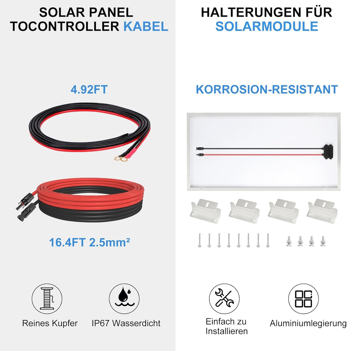 Monokristallijn Zonnepaneel-Kit, 120W, 12V Zonnepaneel, 120 Watt, bevat 20A Bluetooth Zonne-Laadregelaar + 5M Zonnekabel + Z-brackets voor Camper, Boot, Caravan, Huishouden