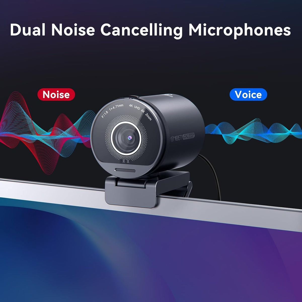EMEET 4K webcam S800, HD 1080p webcam voor pc met microfoon, TOF autofocus, lichtcorrectie, 65°-88° gezichtsveld, privacyafdekking, plug & play, webcam voor Mac, laptop, zoom, Skype, teams