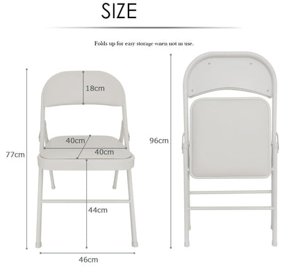 Klapstoel - Vouwstoel - Eettafelstoelen - Set van 4 - Opklapbare Stoelen - Draagbare - Makkelijk  Opbergbare - met Metalen Frame  - voor Binnen - Buiten - Kantoor - Kamperen - Vinyl - 46 x 46 x 75 cm - Wit