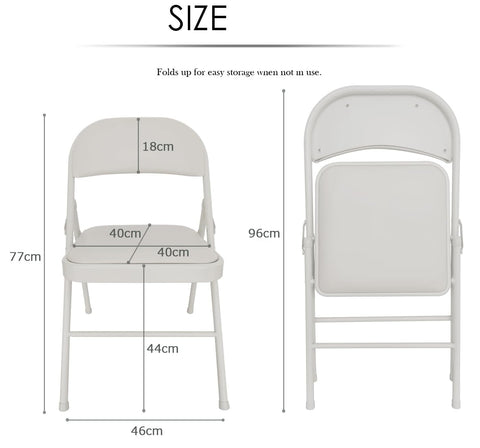 Klapstoel - Vouwstoel - Eettafelstoelen - Set van 4 - Opklapbare Stoelen - Draagbare - Makkelijk  Opbergbare - met Metalen Frame  - voor Binnen - Buiten - Kantoor - Kamperen - Vinyl - 46 x 46 x 75 cm - Wit