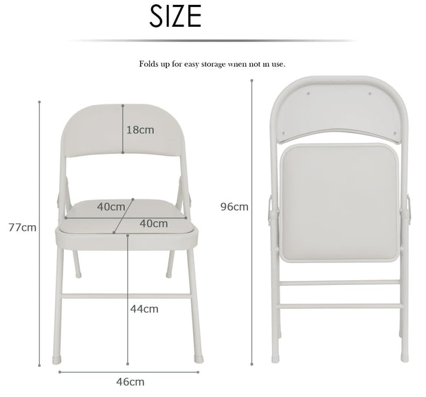 Klapstoel - Vouwstoel - Eettafelstoelen - Set van 4 - Opklapbare Stoelen - Draagbare - Makkelijk  Opbergbare - met Metalen Frame  - voor Binnen - Buiten - Kantoor - Kamperen - Vinyl - 46 x 46 x 75 cm - Wit