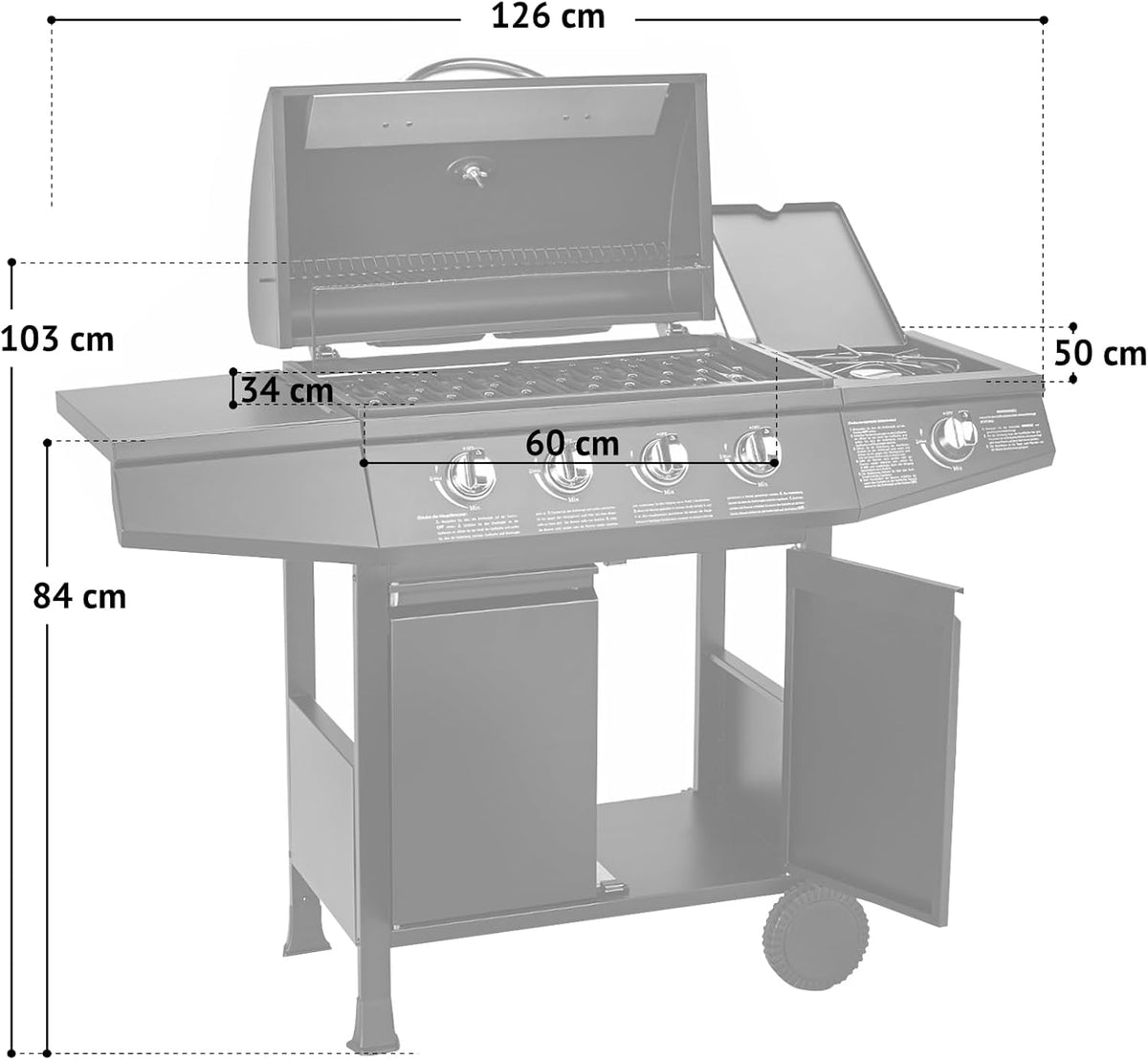 TAINO Basic 4 + 1 BBQ Gas Grill Trolley Stainless Steel Burner + Side Burner TÜV (BASIC 4+1 Gas Grill) - QUORE