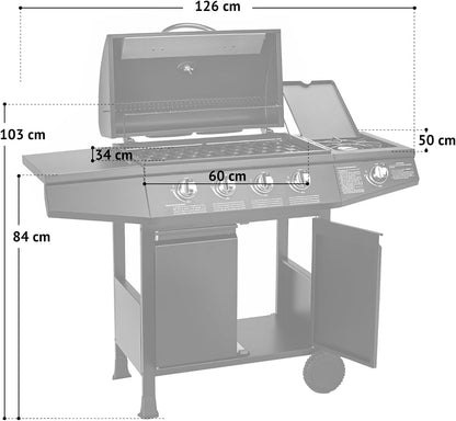 TAINO Basic 4 + 1 BBQ Gas Grill Trolley Stainless Steel Burner + Side Burner TÜV (BASIC 4+1 Gas Grill) - QUORE