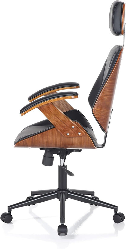 Bureaustoel Michigan High Dark Wood, kunstleer, zwart, eiken, H.118/128 x L.62 x T.65