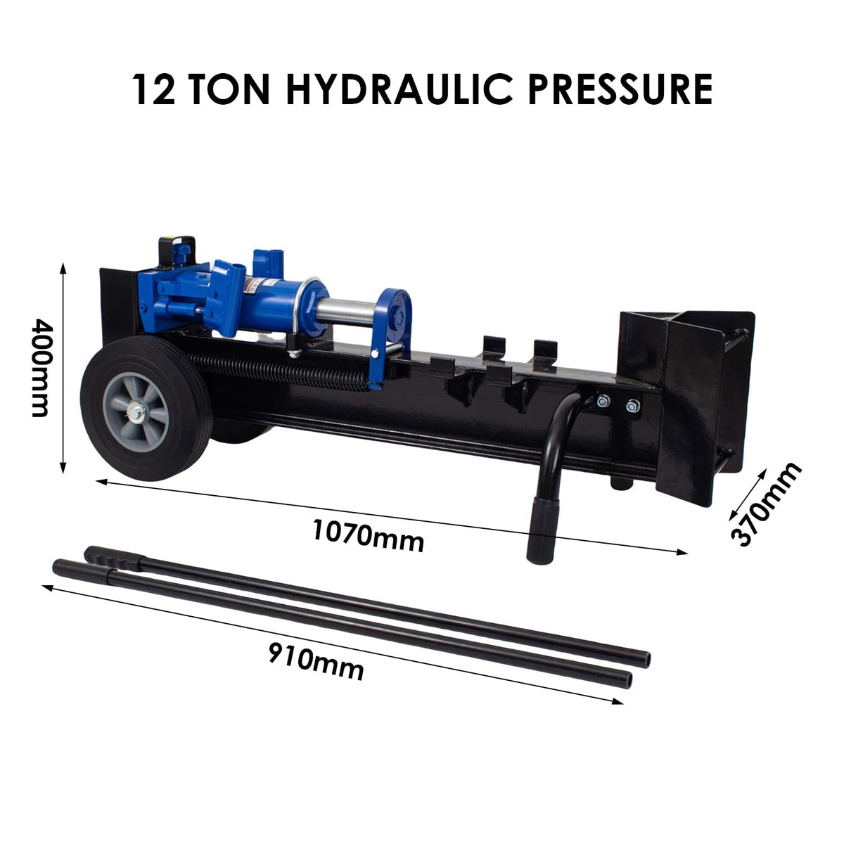 Katsu 331251 Hydraulische houtkliever met wielen, 12 ton houtsplijter, zware belasting