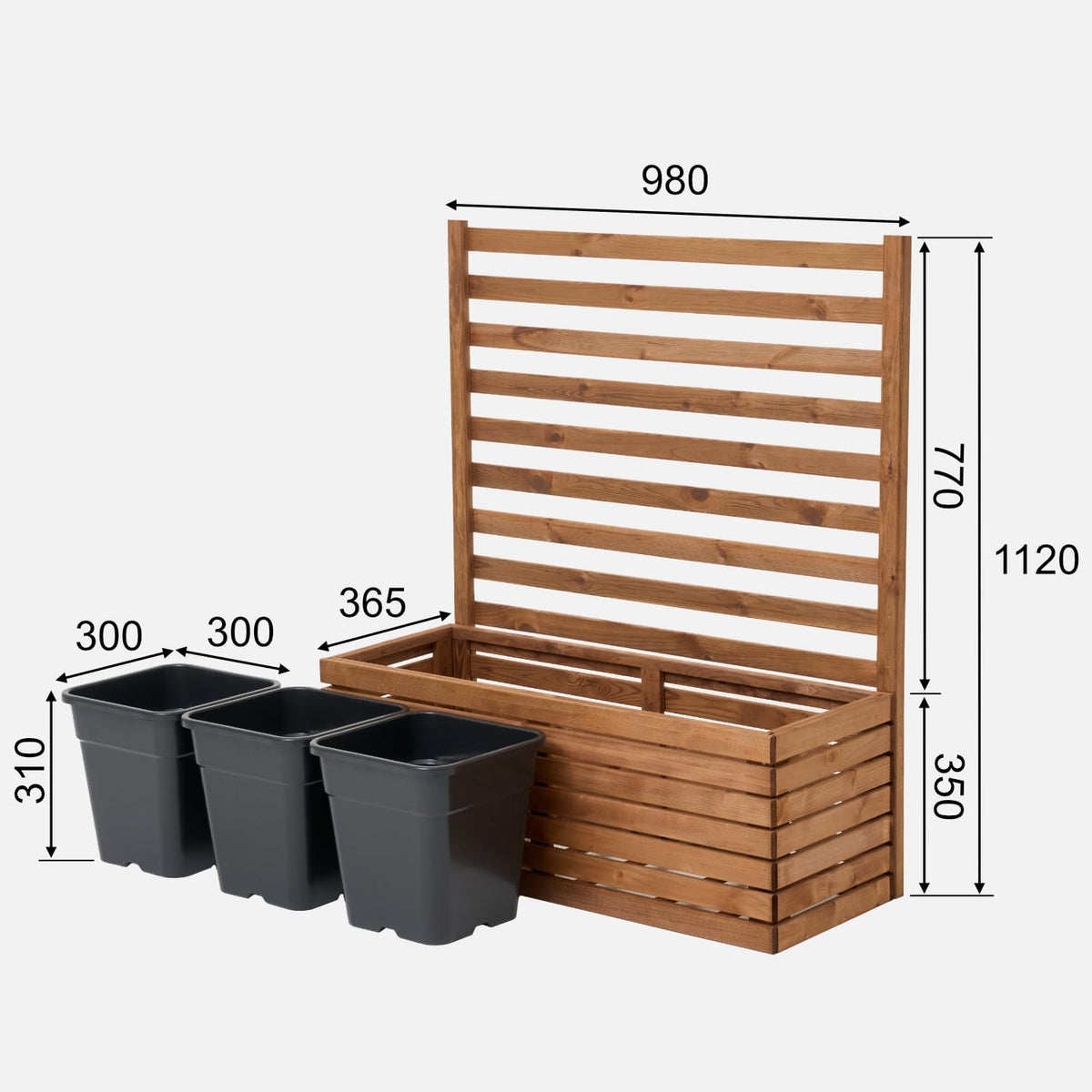 Trellis Planter with Planter, Wooden Flower Box for Garden, Balcony, Patio, Raised Bed with 18 L Plastic Plant Insert (Horizontal Brown, 98 x 36 x 35 cm H115) - QUORE
