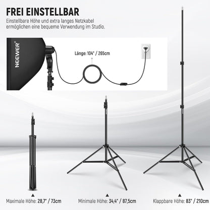 NEEWER NK103 Softbox verlichtingsset met statiefstandaard, set van 2, 45 W tweekleurige 2,4 G led-gloeilampen, 10 kanalen, 2900K-7000K, 1400Lux/m, CRI95, 20 m afstandsbediening, continue fotografie