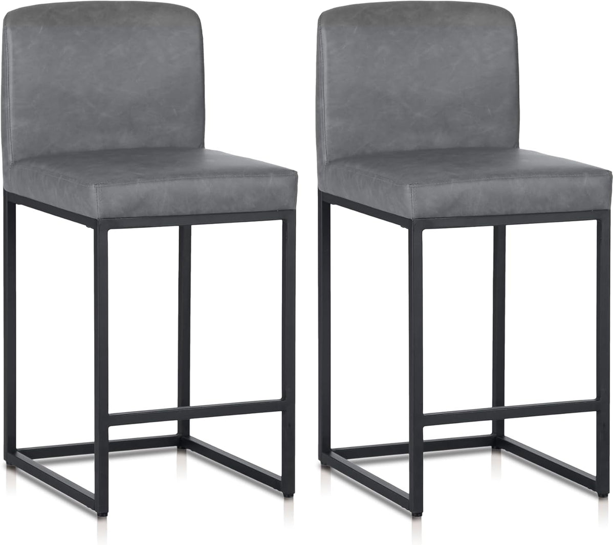 ALPHA HOME Bar Stool Set of 2 Bar Stools with Backrest, PU Leather, Kitchen Stool, Bar Chair, Set of 2 with Footrest, for Countertop, Stable Metal Steel Frame, Grey
