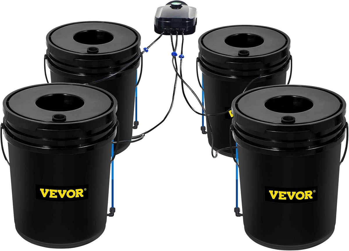 Hydrocultuur Systeem – Diepe Watercultuur – Kweekemmer Set – Kweekkit – DWC Kweekset – 4 Emmers 23L PP – 8W Luchtpomp Met Waterniveau-indicator