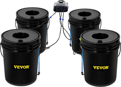 Hydrocultuur Systeem – Diepe Watercultuur – Kweekemmer Set – Kweekkit – DWC Kweekset – 4 Emmers 23L PP – 8W Luchtpomp Met Waterniveau-indicator