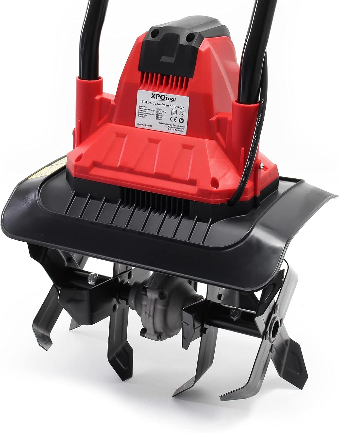 Wiltec elektrische tuinfrees met 1050W 380 toeren/min grondfrees 4x4 hakmessen 220mm freesdiepte