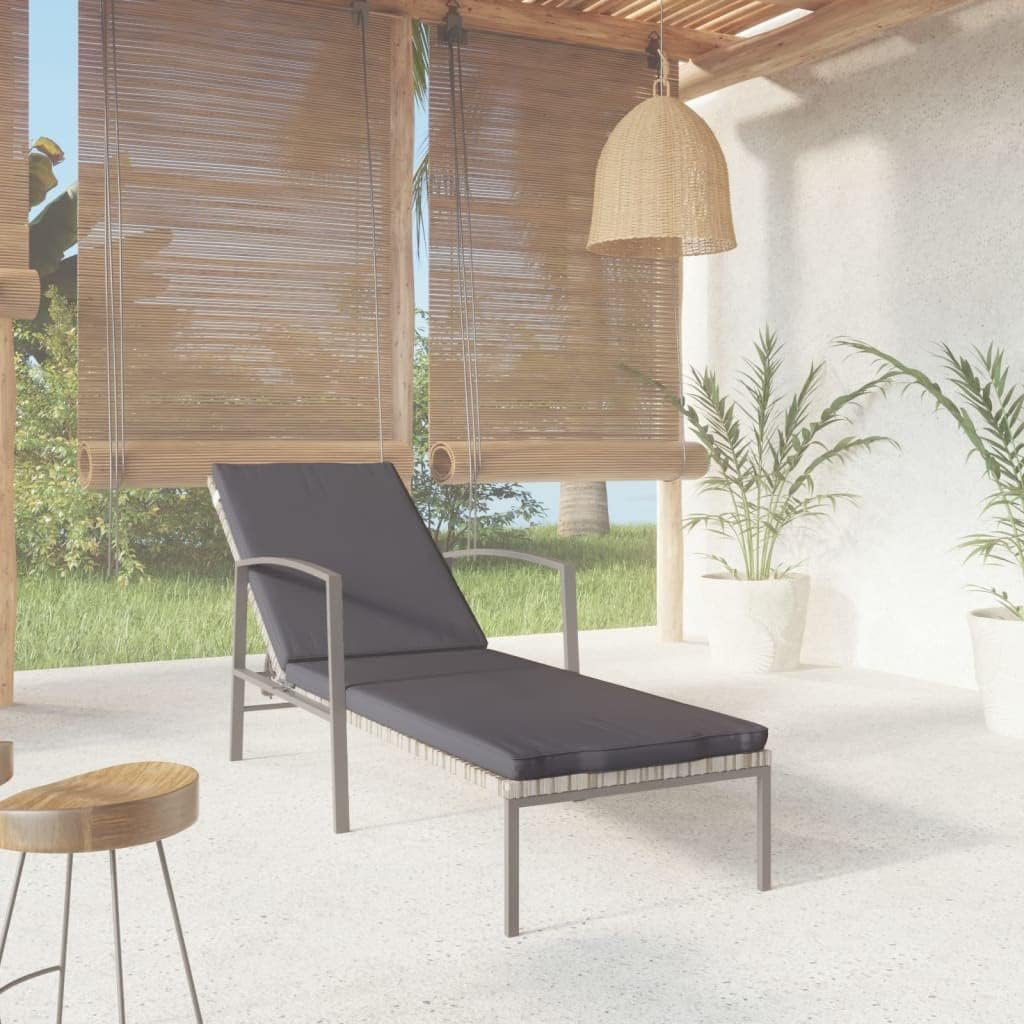 vidaXL Sun lounger with cushion poly rattan grey, lounger, terrace lounger, garden bed, patio chair, terrace lounger, garden chair, garden lounger, garden furniture - QUORE
