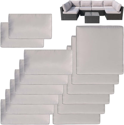 14 stuks vervangende terraskussenhoezen, spatbestendige, uv-bestendige, niet-elastische hoezen met ritsen, max. compatibel 65 x 65 x 10 cm, terraskussen, voor 7 stuks tuinmeubelsets