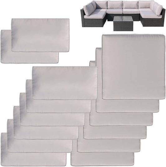 14 stuks vervangende terraskussenhoezen, spatbestendige, uv-bestendige, niet-elastische hoezen met ritsen, max. compatibel 65 x 65 x 10 cm, terraskussen, voor 7 stuks tuinmeubelsets