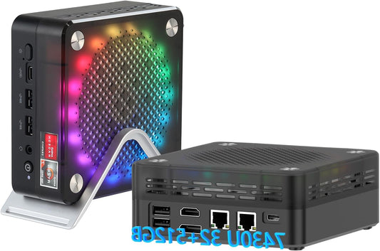 AWOW Mini PC: AMD Ryzen 5 7430U (6C/12T, up to 4.3GHz), 32GB DDR4, 512GB PCIe SD, Radeon graphics, 4K, 2X GbE, WiFi 6, BT 5.2 - QUORE