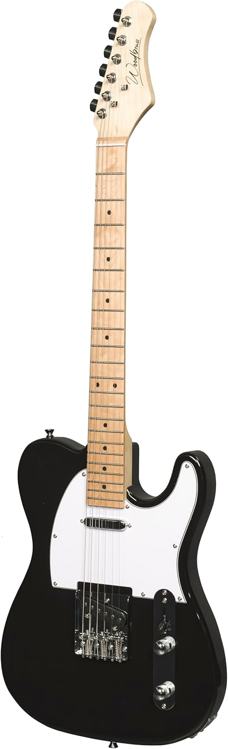 Woodbrass TL100 Elektrische Gitaar Zwart - Veelzijdige Gitaar Ideaal voor Beginners - Lichaam T-vorm Amerikaanse Linde Esdoorn Toets - Country, Hard, Rock