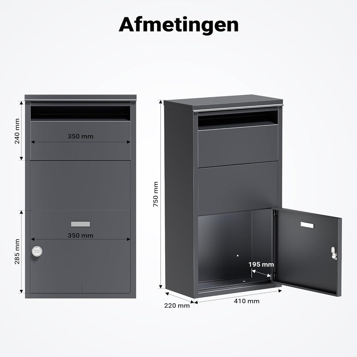 Wiltec parcel box anthracite 410 x 220 x 750 mm, parcel box for home, private package reception suitable for parcels and parcels, standing mailbox made of steel