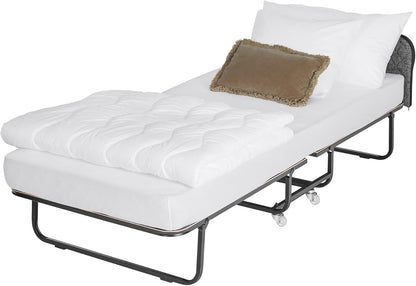 Edward Bed & Bath Opklapbaar logeerbed met wieltjes, 90 x 200 cm, 14 cm pocketveringmatras (middelhard), ruimtebesparend, stabiel en belastbaar, opklapbed, beige