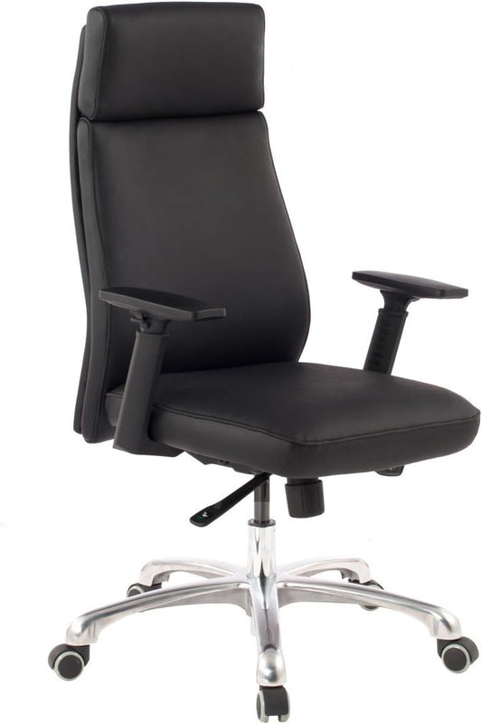 FineBuy Office Chair Black Leather 107.5-117.5cm Office Chair with Headrest | Swivel Chair with Armrests | Office Chair - QUORE