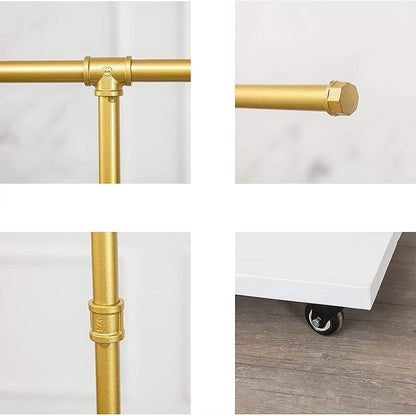 Kledingrek – Vrijstaand Garderoberek, Kapstok, Kledingstandaard, Displayrek – Stevig Metalen Frame – Houten Plank Van 2 Cm Dik