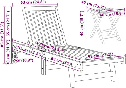 vidaXL Sun lounger with table solid acacia wood, outdoor bed, sun bed, garden lounger, sun lounger, outdoor lounger, sun lounger, wooden lounger - QUORE