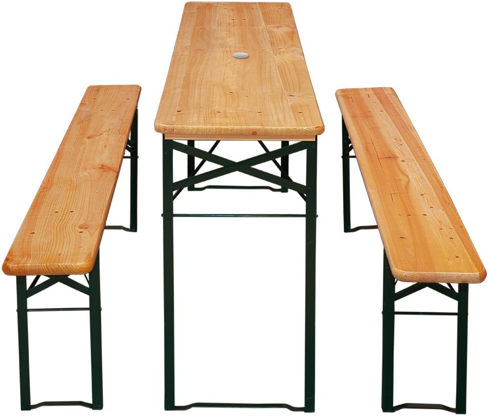 Casaria Garden Set Foldable Garden Furniture 170x46x75cm 2X Beer Banks 1x Beer Table Seat Set Picnic Set Garden Terrace Wood - QUORE