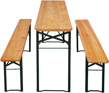 Casaria Garden Set Foldable Garden Furniture 170x46x75cm 2X Beer Banks 1x Beer Table Seat Set Picnic Set Garden Terrace Wood - QUORE