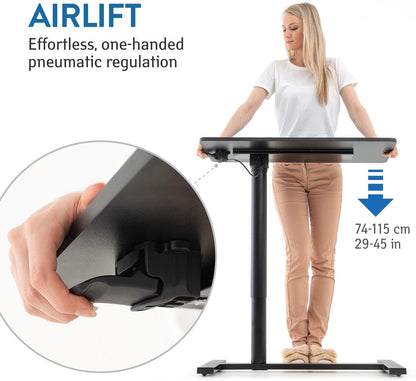 Tatkraft Bliss Airlift Pneumatisch Zit-Staand Laptopbureau met Wielen, Verstelbare Hoogte 73,7 – 114,3 cm Moeiteloos Gaslift Regeling, Mobiele Rolbare Laptopstandaard voor Thuiskantoor, Groot