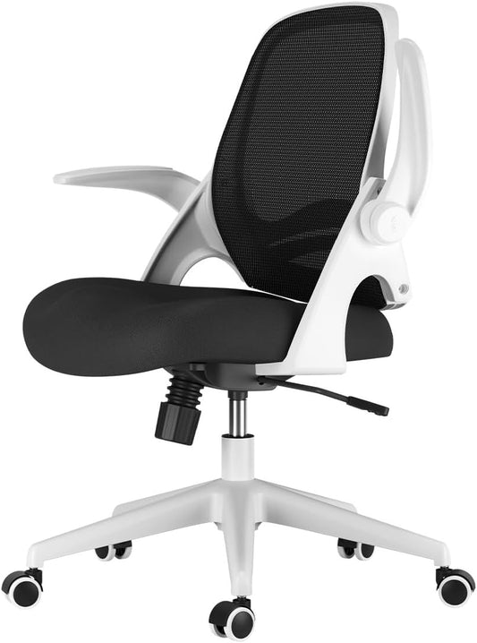 Hbada Office Chair Folding Armrest Ergonomic Office Chair Compact 120°Locking 360°Rotation Seat Surface Lift Reinforced Nylon Resin Base,White - QUORE
