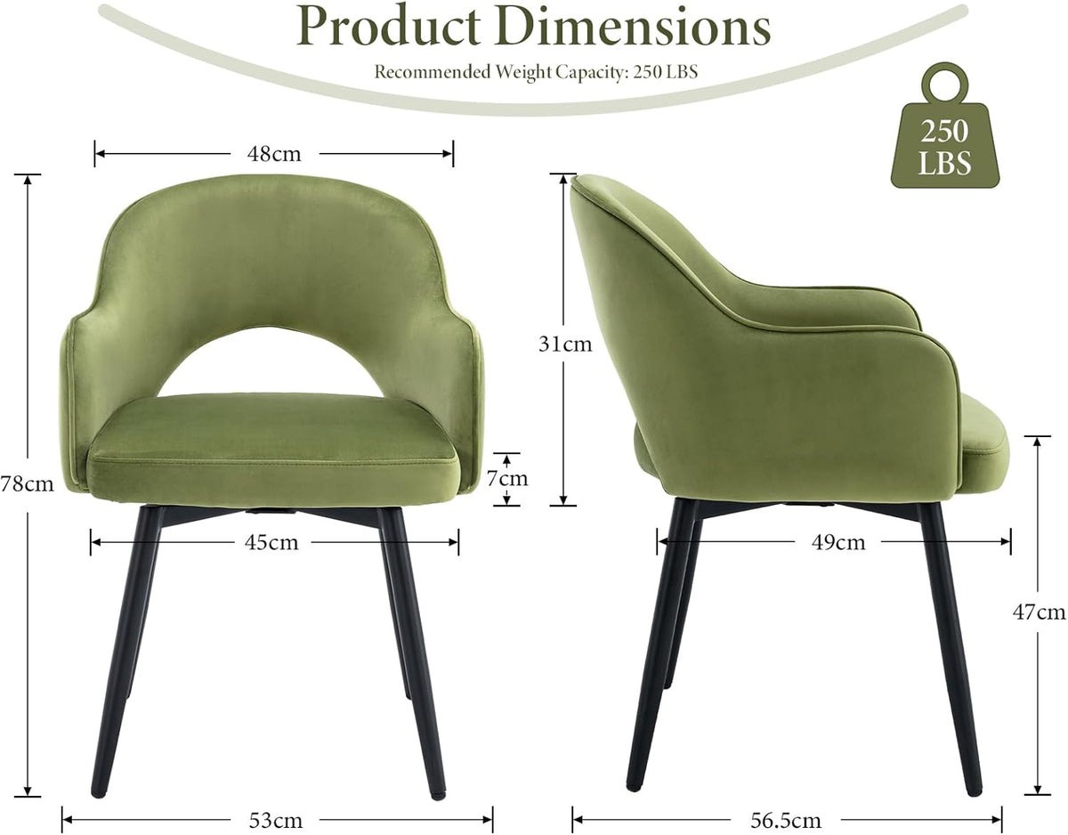 Draaistoelen Eetkamerstoelen – Keukenstoelen – Fluwelen Stoelen – Swivel Stoelen – Set van 2 – Zachte Fluwelen Bekleding – 360° Draaibaar Met Armleuning - QUORE