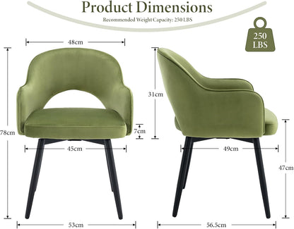 Draaistoelen Eetkamerstoelen – Keukenstoelen – Fluwelen Stoelen – Swivel Stoelen – Set van 2 – Zachte Fluwelen Bekleding – 360° Draaibaar Met Armleuning - QUORE