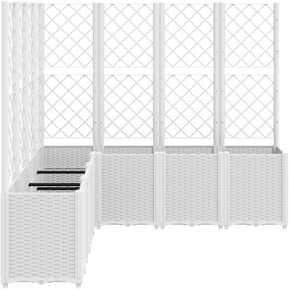 Planter with Trine Grate, White, 160 x 160 x 140 cm, Rectangular Large Flower Pot for Indoor and Outdoor Use, Frost-Resistant, UV Protection - QUORE