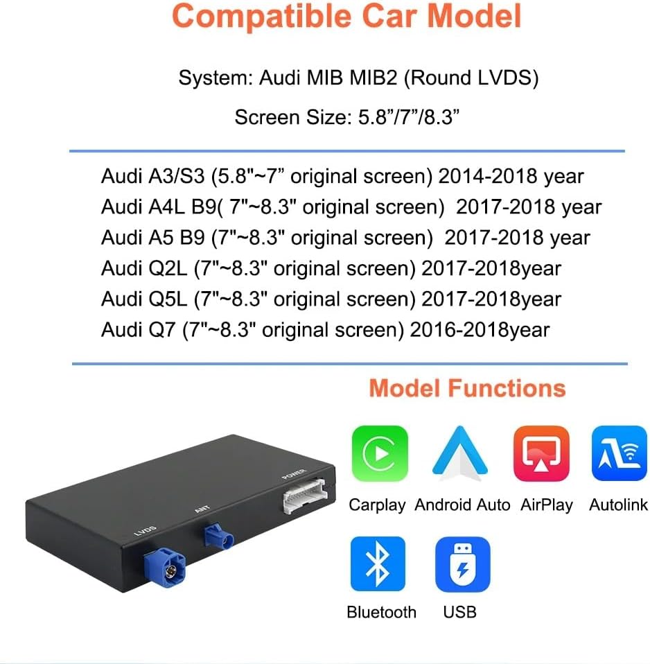 CarPlay Draadloze Android Auto Adapter – Retrofit Kit – Smartphone Interface – Multimedia Interface – MIB Systeem Upgrade – Draadloos Verbinden – Reverse Camera Ondersteuning
