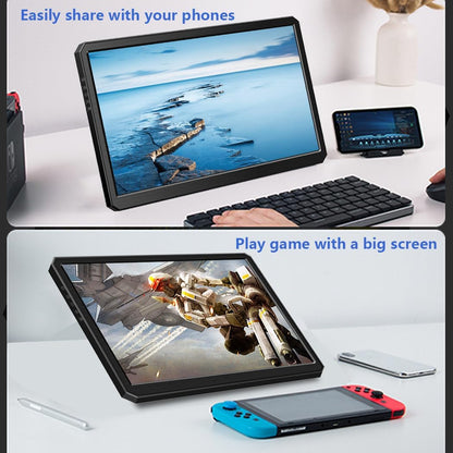 10,8 inch draagbare monitor, 1920 x 1080 FHD-scherm, met HDMI/USB-C, draagbaar display voor laptop/mini-pc/pc/Mac/gameconsole