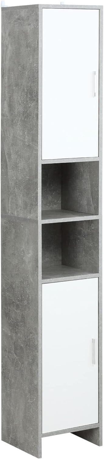kleankin Bathroom Cabinet High Cabinet Bathroom Cabinet Multifunctional Cabinet with 6 Compartments 2 Doors Chipboard White 30 x 30 x 180 cm - QUORE
