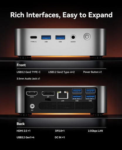 ACEMAGIC M1 Mini-pc, AMD Ryzen 7 6800H (8C/16T, tot 4,7 GHz), 16 GB LPDDR5 (6400MT/s) 512 GB MVME SSD Windows 11 Pro Mini PC met AMD Radeon 680M | 4K Triple Display | Type-C | WiFi 6 | BT5.2