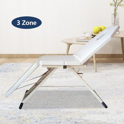 3-Zones Light Folding Chair Beauty Salon Spa Tattoo Bed Fold Zones Mobile Folding Massage Sofa Cosmetic Lounger Beauty Salon PVC Cosmetology Massage Chair Massage Table White - QUORE