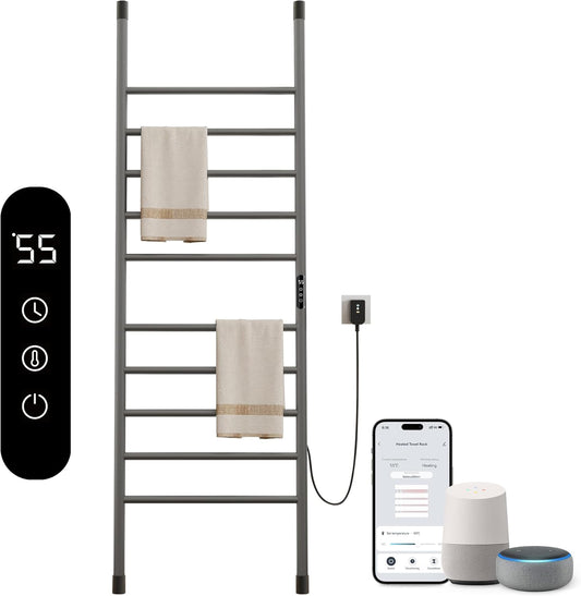 Verwarmd Handdoekenrek – Elektrisch Handdoekrek – Handdoekwarmer – Handdoekladderrek – Wandgemonteerd Rek – WiFi Bediening – Instelbare Temperatuur & Timer – Aluminiumlegering