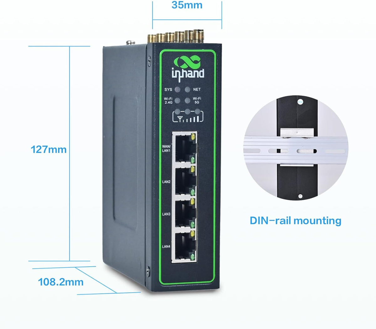 InHand Networks 5G IR624 industriële router VPN,double Wi-Fi-band,IoT WLAN-modem,Gigabit Ethernet-poort, Cloud managed,SIM ontgrendeld,IO-poort RS232+RS485,apparatuur M2M fotovoltaïsche netwerken